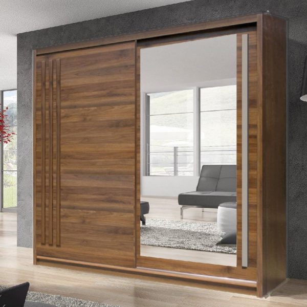 Elmira Wooden Wardrobe 200cm With 2 Sliding Doors In Walnut | Bed Sava