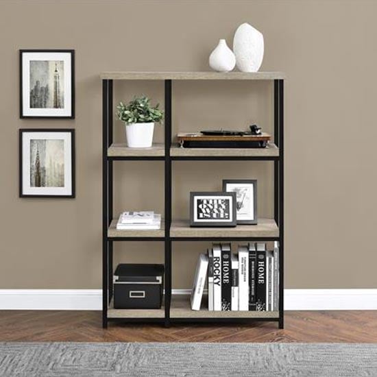 Ellicott Wooden Bookcase With 6 Shelves In Grey Oak