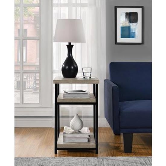 Ellicott Wooden End Table With 2 Shelves In Grey Oak