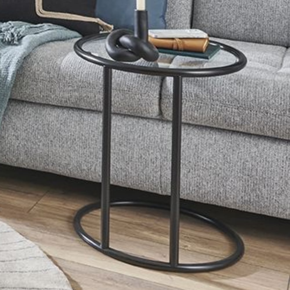 Eloy Clear Glass End Table With Black Steel Frame