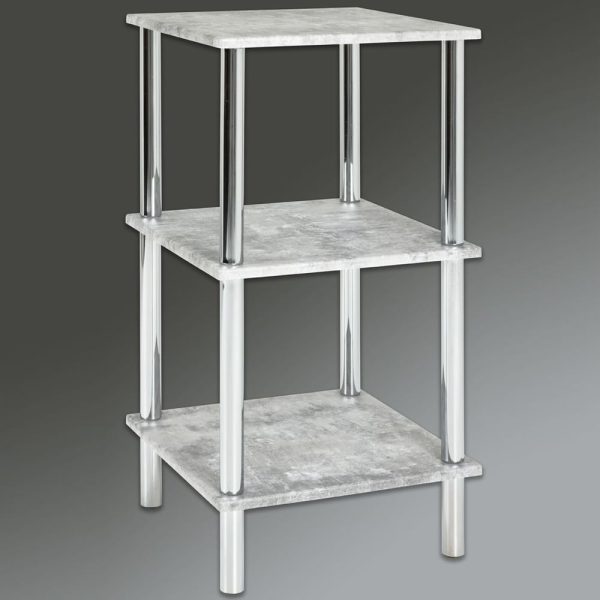 Eloy Wooden Shelving Unit With Chrome Frame In Concrete | Bed Sava