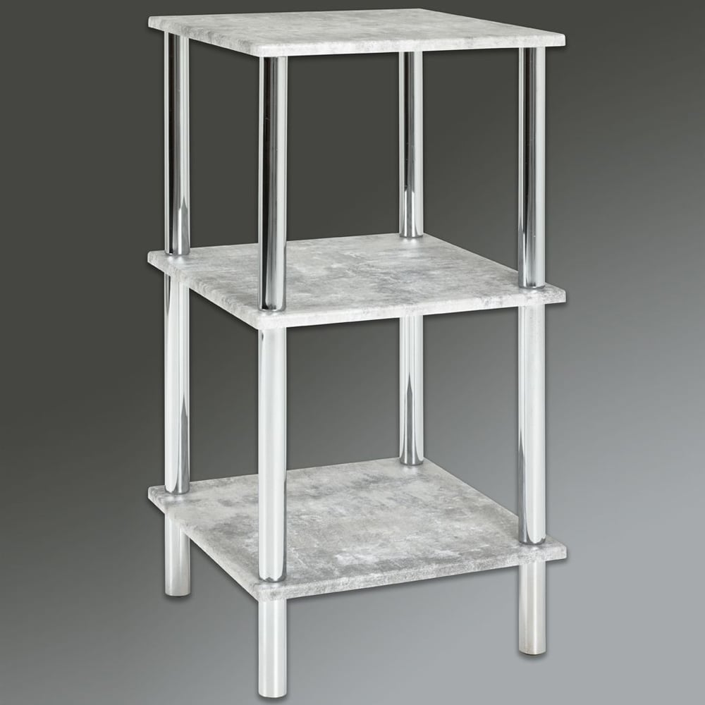 Eloy Wooden Shelving Unit With Chrome Frame In Concrete