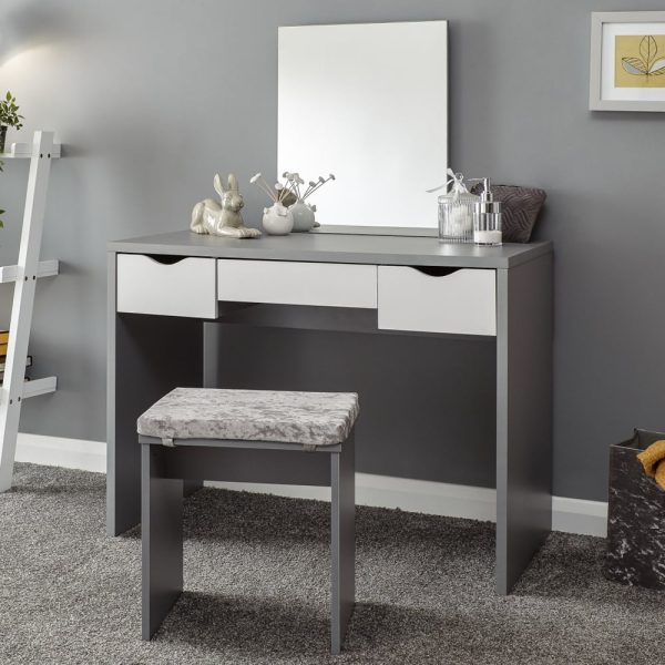 Elstow Wooden Dressing Table Set In Grey And White | Bed Sava