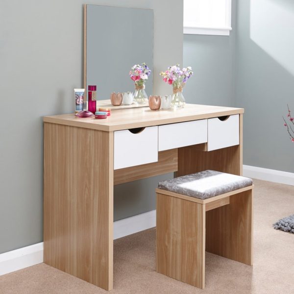Elstow Wooden Dressing Table Set In Oak And White | Bed Sava
