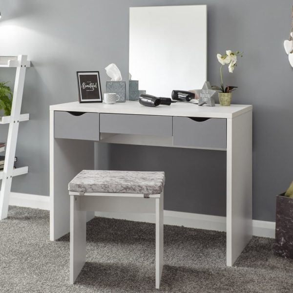 Elstow Wooden Dressing Table Set In White And Grey | Bed Sava