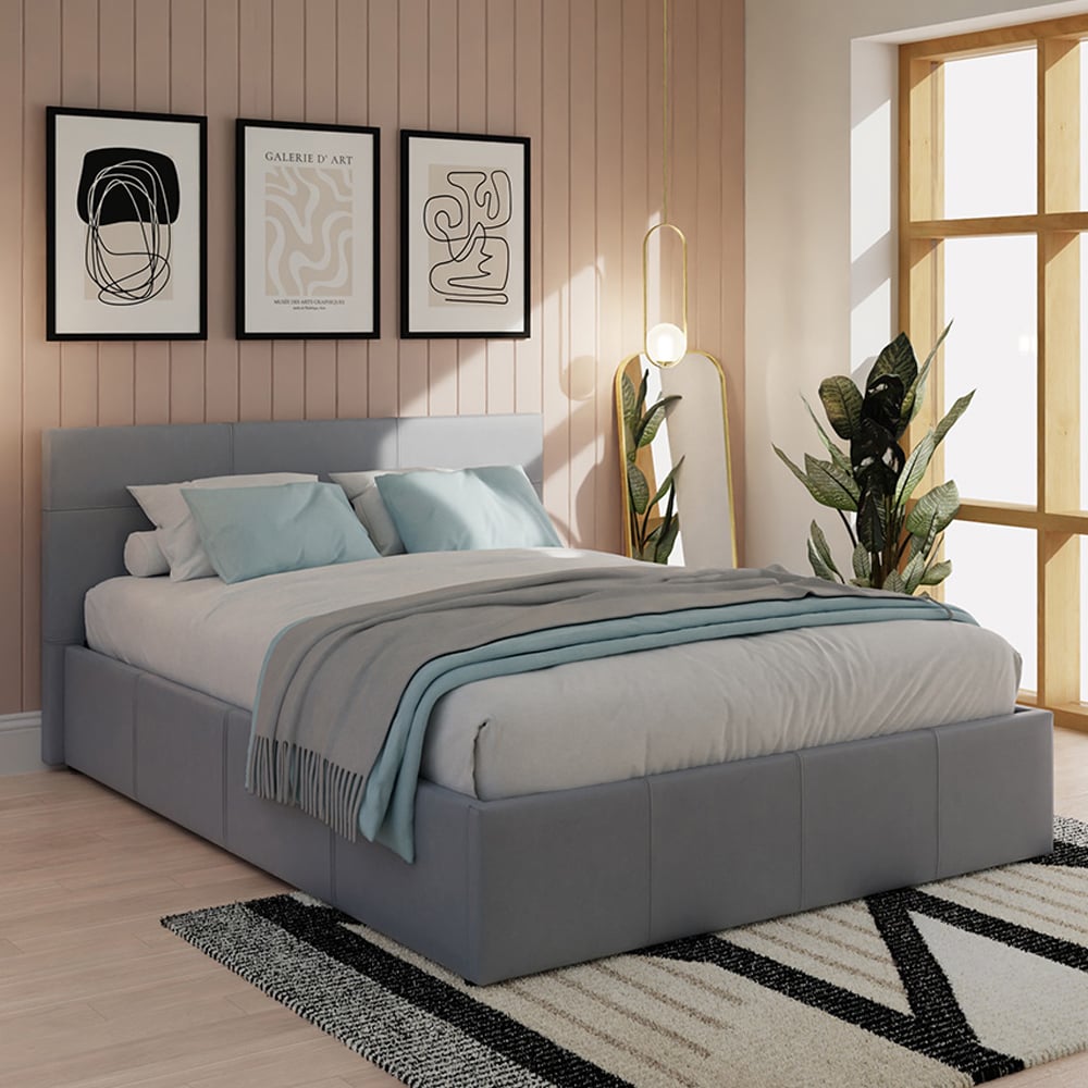 Eltham End Lift PU Leather Ottoman King Size Bed In Grey