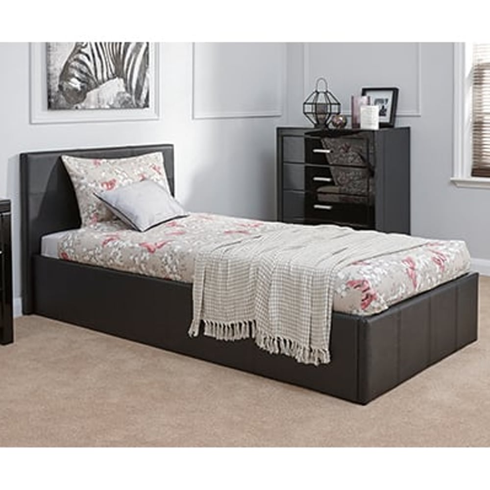 Eltham End Lift PU Leather Ottoman Single Bed In Black
