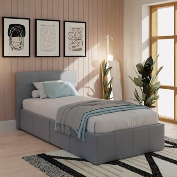 Eltham End Lift PU Leather Ottoman Single Bed In Grey | Bed Sava