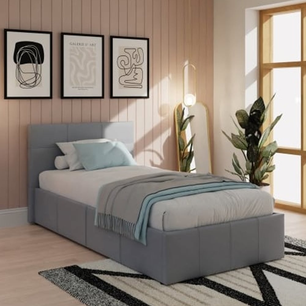 Eltham End Lift PU Leather Ottoman Single Bed In Grey