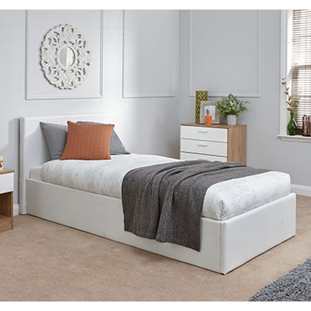Eltham End Lift PU Leather Ottoman Single Bed In White