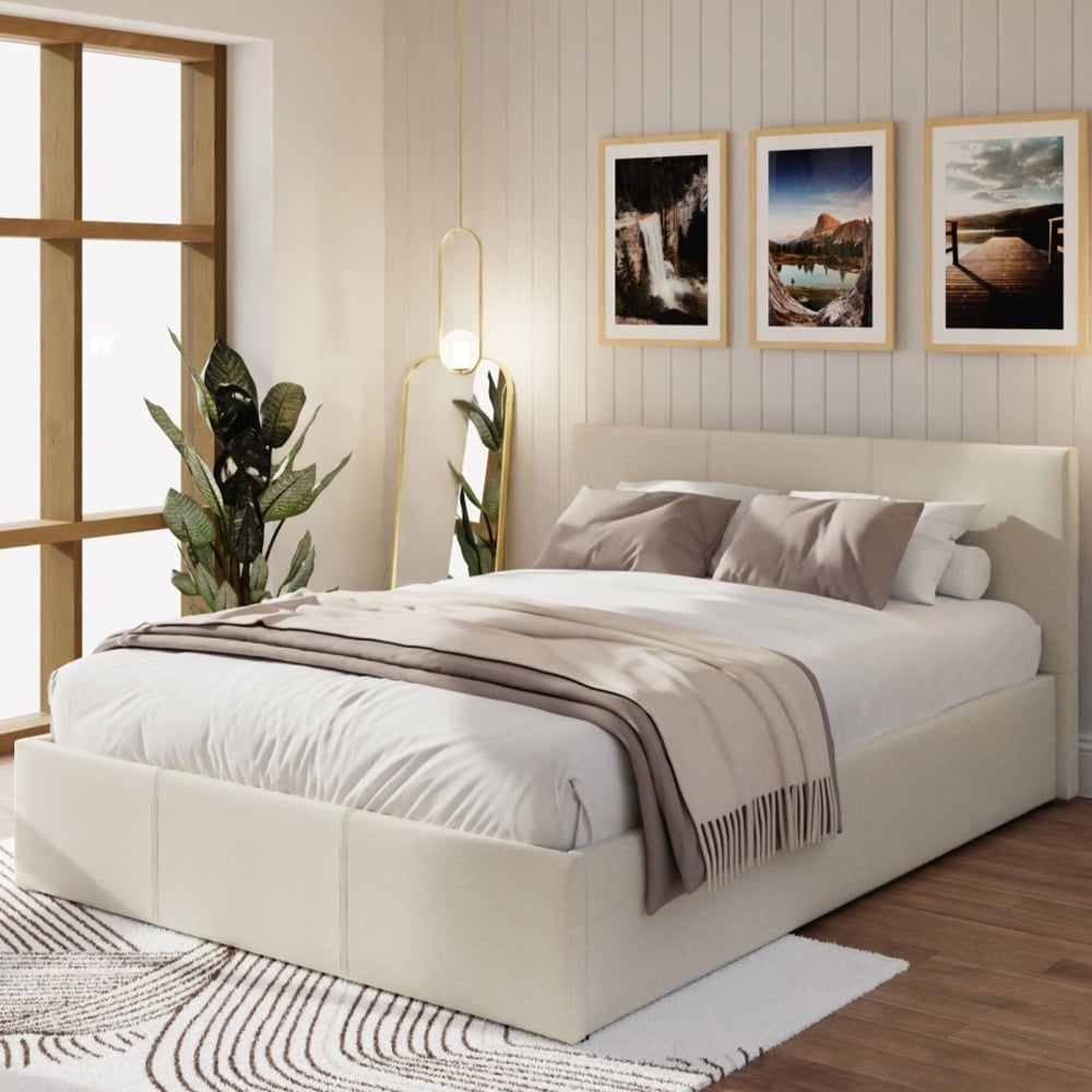 Eltham End Lift Fabric Ottoman King Size Bed In Natural