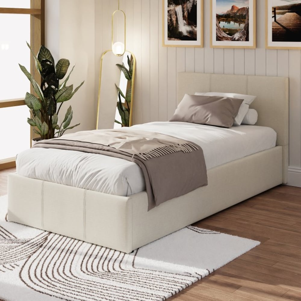 Eltham End Lift Fabric Ottoman Single Bed In Natural