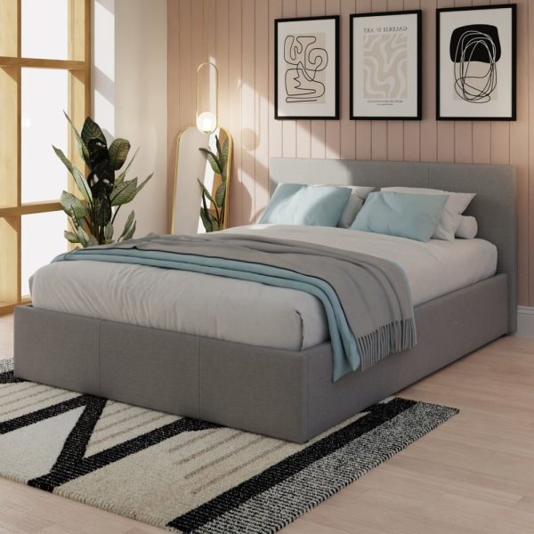 Eltham Side Lift Fabric Ottoman Double Bed In Grey | Bed Sava