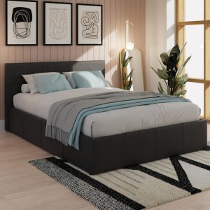 Eltham Side Lift PU Leather Ottoman Double Bed In Black | Bed Sava
