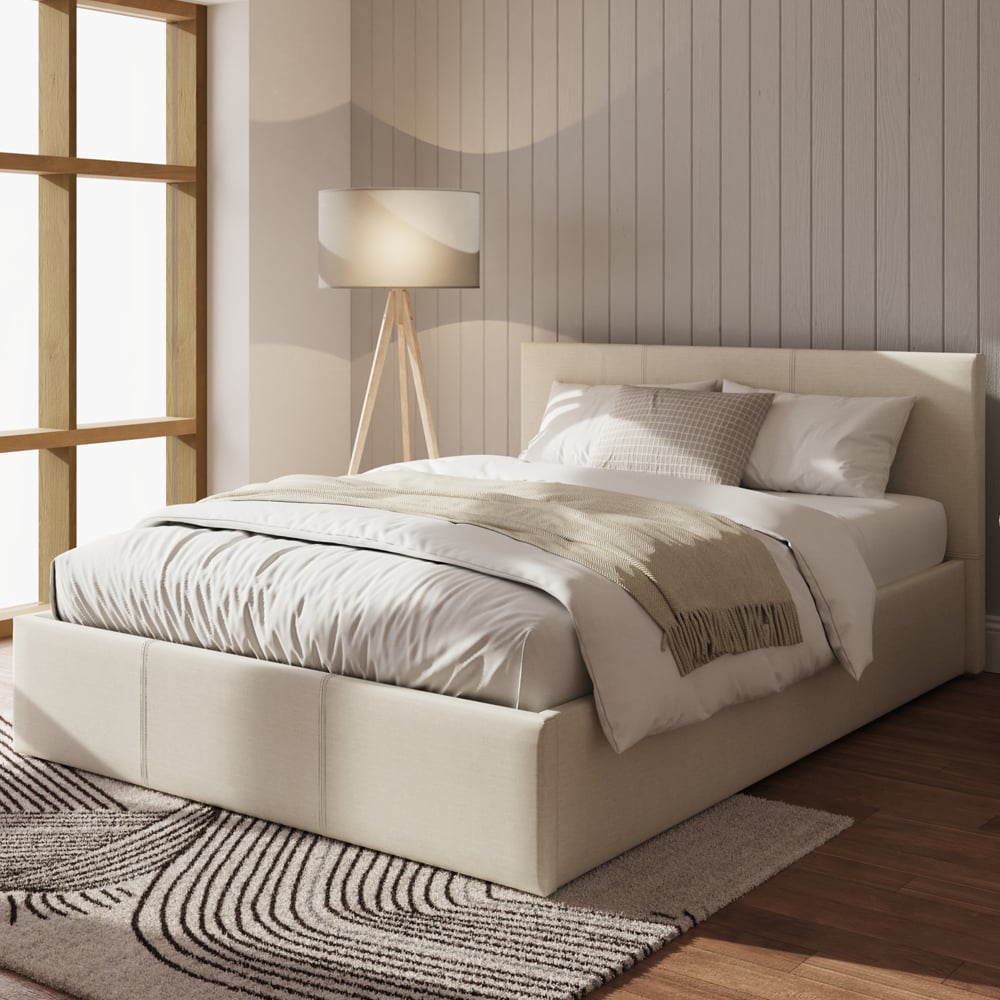 Eltham Side Lift PU Leather Ottoman King Size Bed In Natural