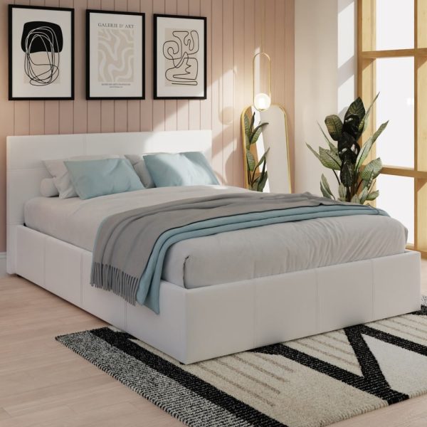 Eltham Side Lift PU Leather Ottoman King Size Bed In White | Bed Sava