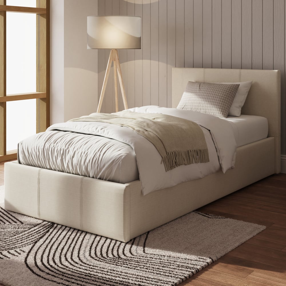 Eltham Side Lift PU Leather Ottoman Single Bed In Natural