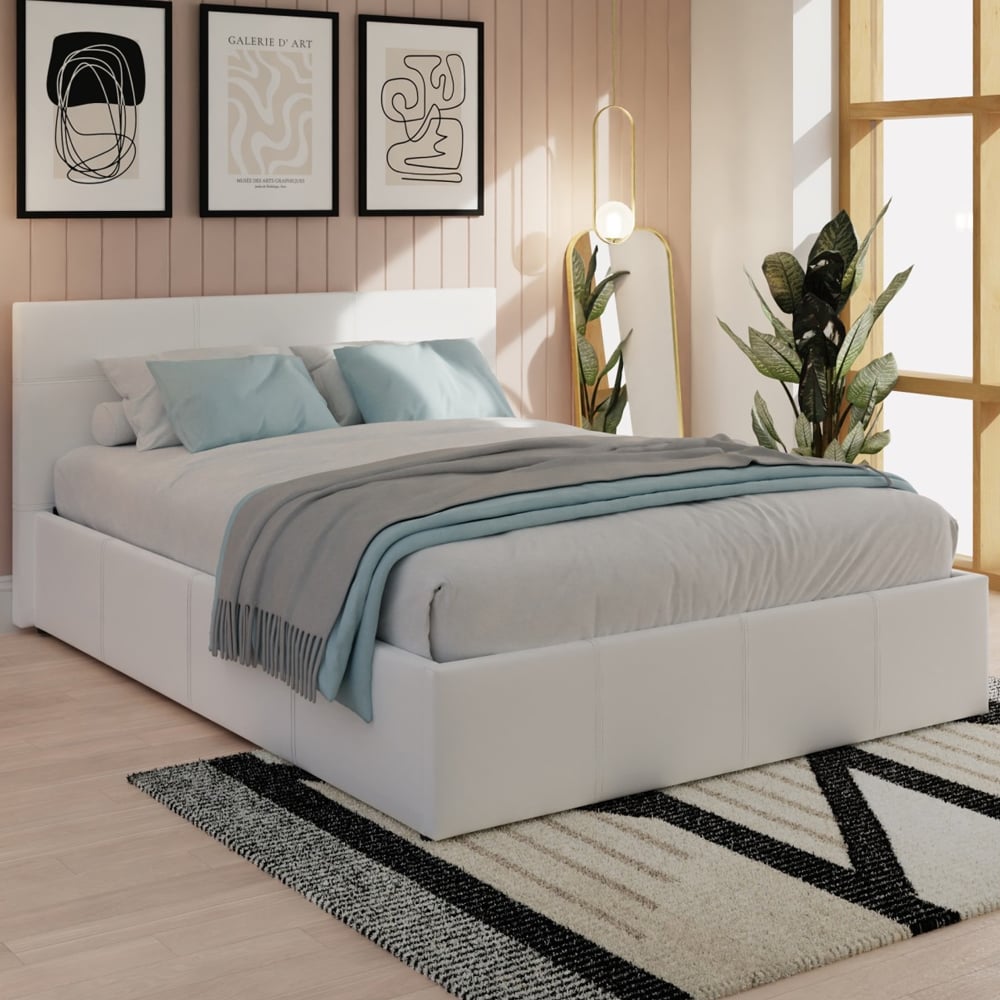 Eltham Side Lift PU Leather Ottoman Small Double Bed In White