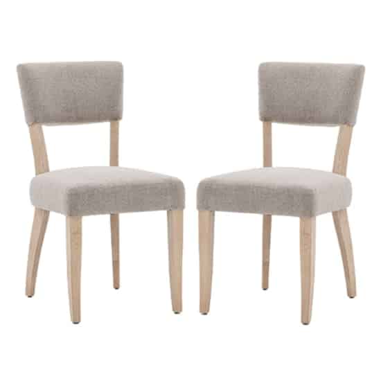 Elvira Grey Fabric Dining Chairs With Oak Legs In Pair