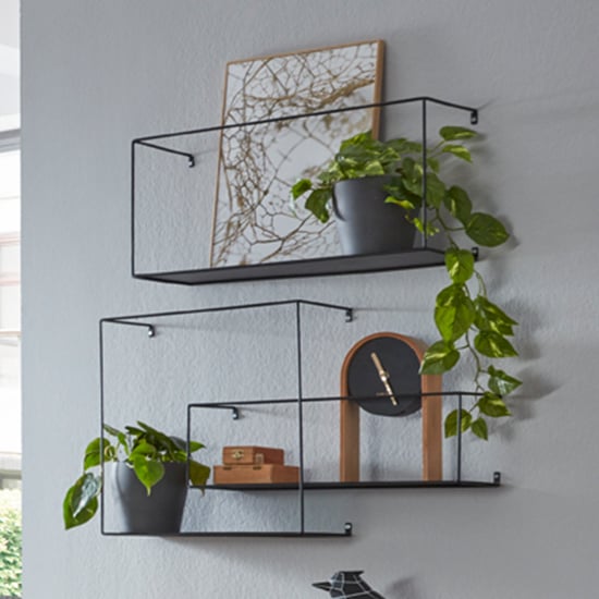 Elwoka Metal Set Of 3 Wall Shelves In Black | Bed Sava