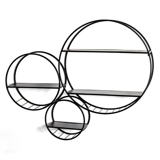 Elwoka Round 4 Shelves Metal Wall Shelves In Black | Bed Sava
