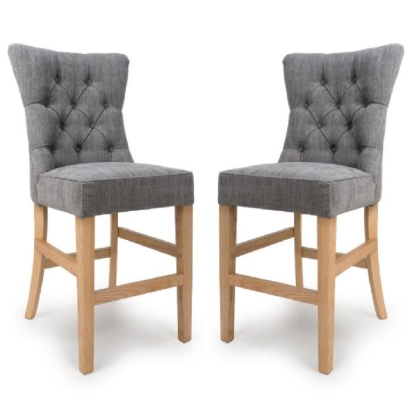 Elyria Grey Fabric Bar Chairs With Oak Legs In Pair | Bed Sava