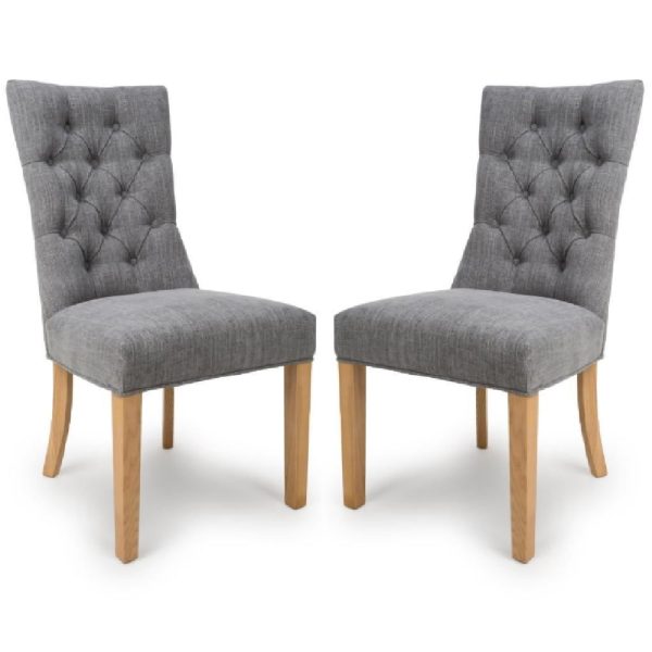 Elyria Grey Fabric Dining Chairs With Oak Legs In Pair | Bed Sava