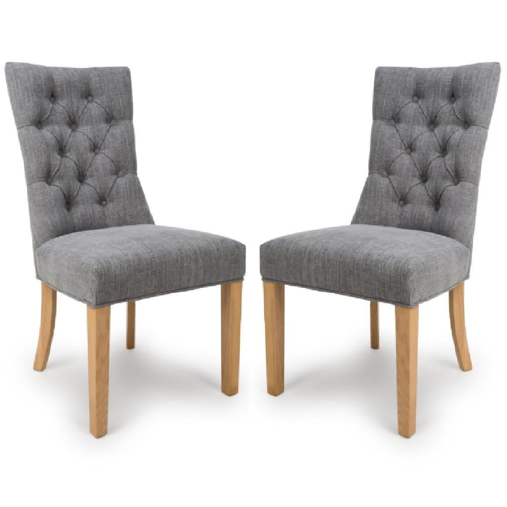 Elyria Grey Fabric Dining Chairs With Oak Legs In Pair