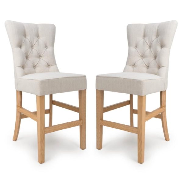 Elyria Linen Fabric Bar Chairs With Oak Legs In Pair | Bed Sava