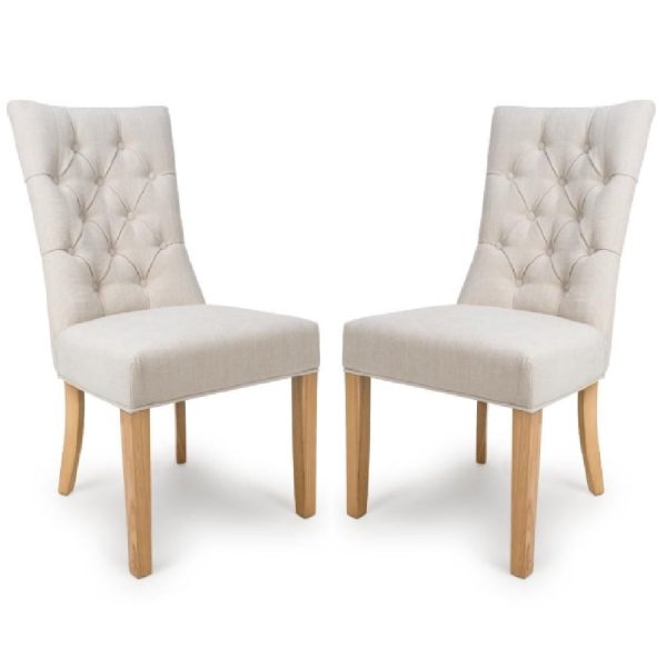 Elyria Linen Fabric Dining Chairs With Oak Legs In Pair | Bed Sava