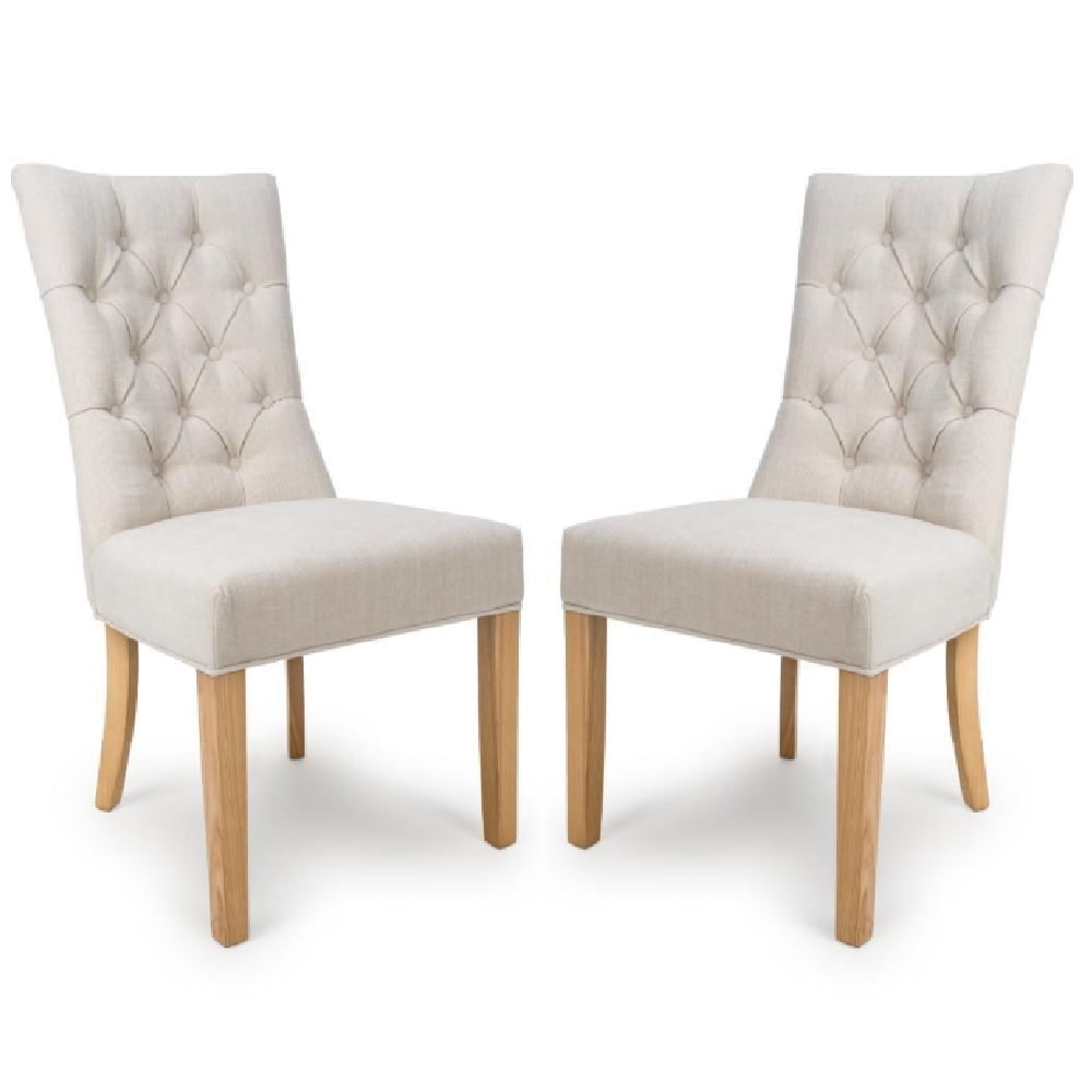 Elyria Linen Fabric Dining Chairs With Oak Legs In Pair