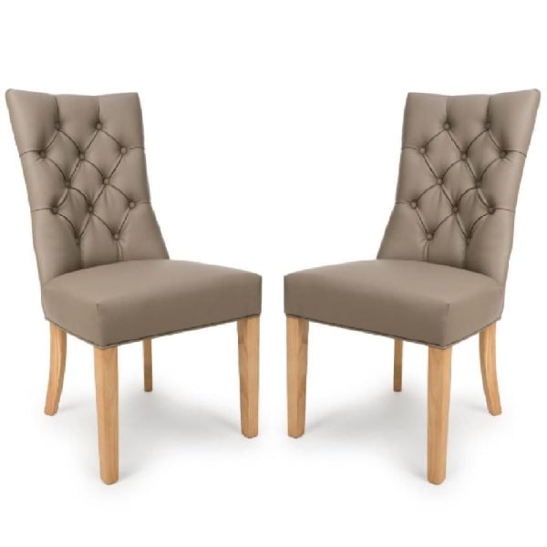 Elyria Taupe PU Leather Dining Chairs With Oak Legs In Pair | Bed Sava