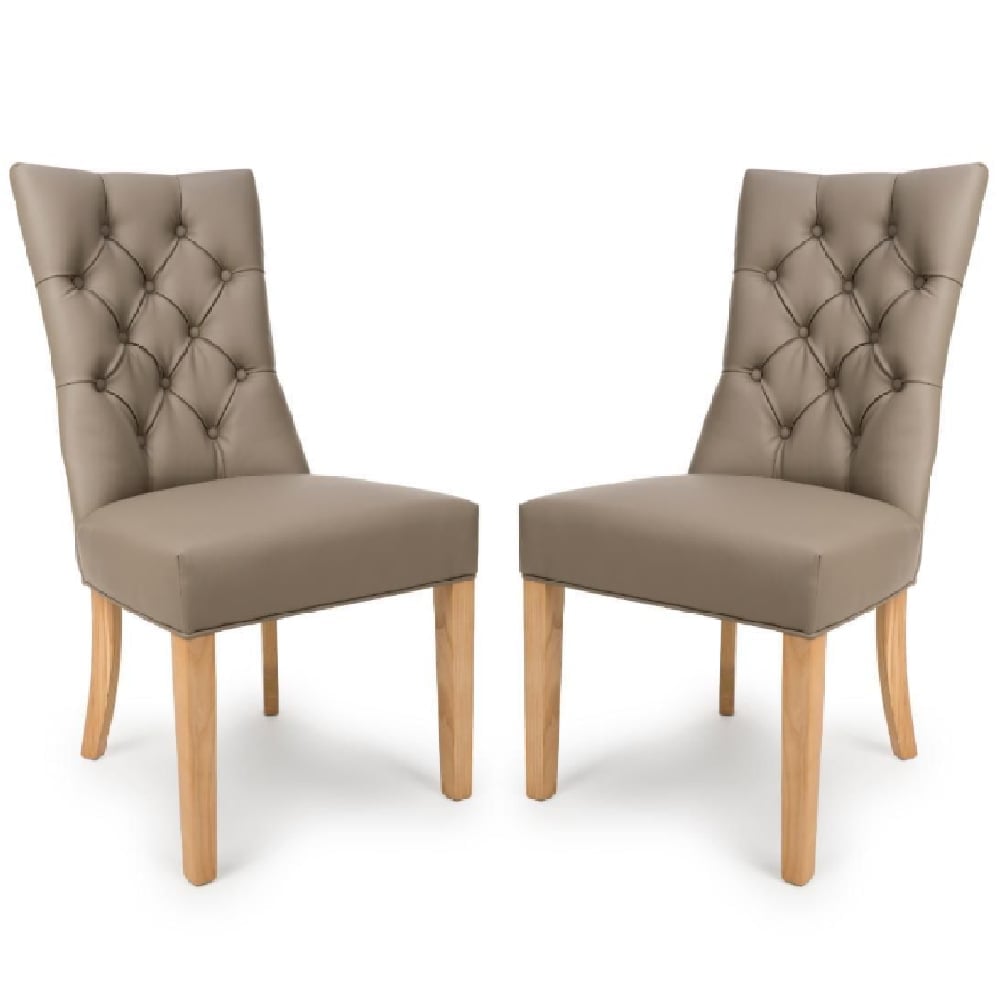 Elyria Taupe PU Leather Dining Chairs With Oak Legs In Pair