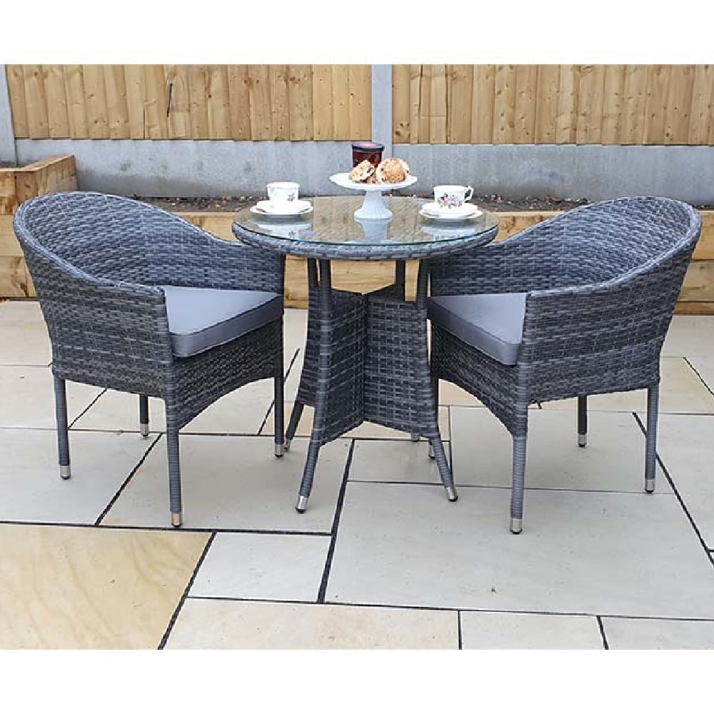 Elysia Glass Top Garden Bistro Set With 2 Chairs In Grey
