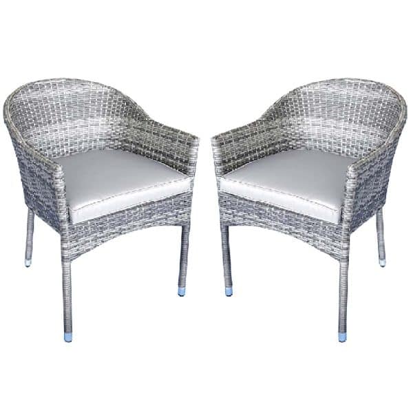 Elysia Grey Rattan Armchairs With Cushion In Pair | Bed Sava