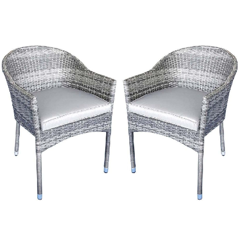 Elysia Grey Rattan Armchairs With Cushion In Pair
