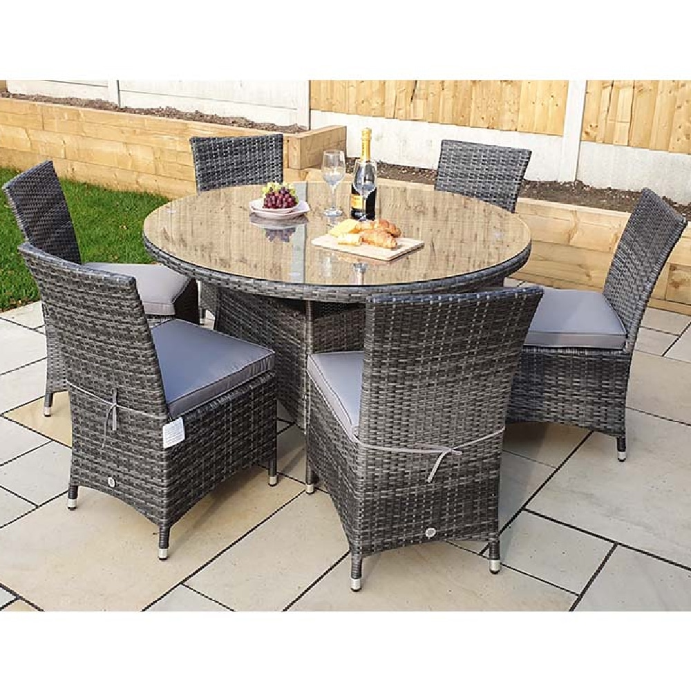 Elysia Large Glass Top Garden Round Dining Table In Grey