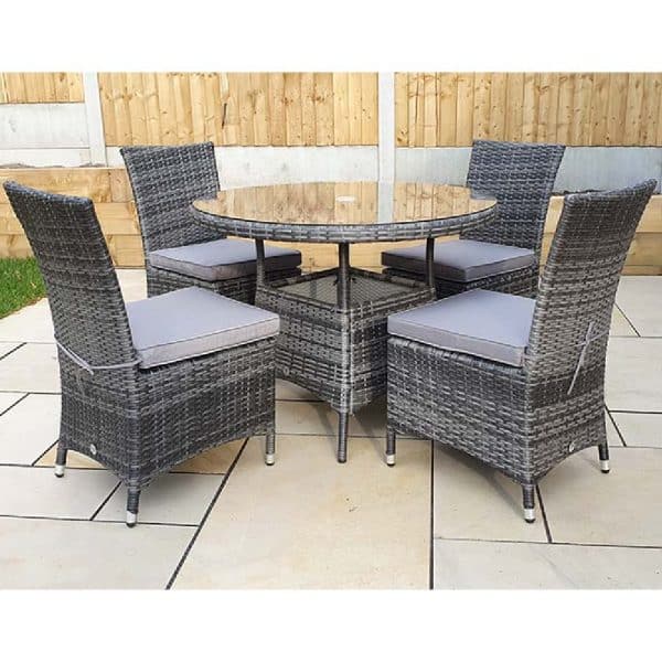 Elysia Small Glass Top Garden Round Dining Table In Grey | Bed Sava