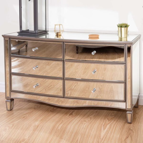 Elyssa Mirrored Chest 6 Of Drawers In Silver | Bed Sava