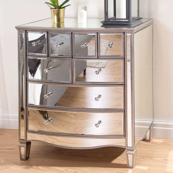 Elyssa Mirrored Chest 8 Of Drawers In Silver | Bed Sava