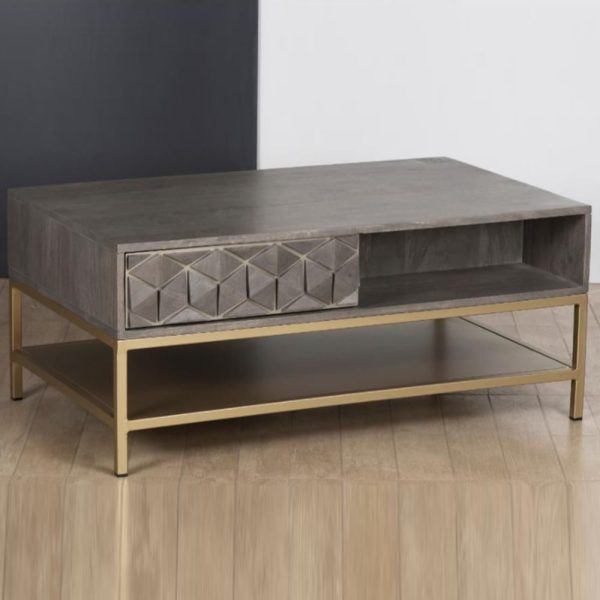 Elyton Wooden Coffee Table With 1 Drawer In Grey Wash | Bed Sava