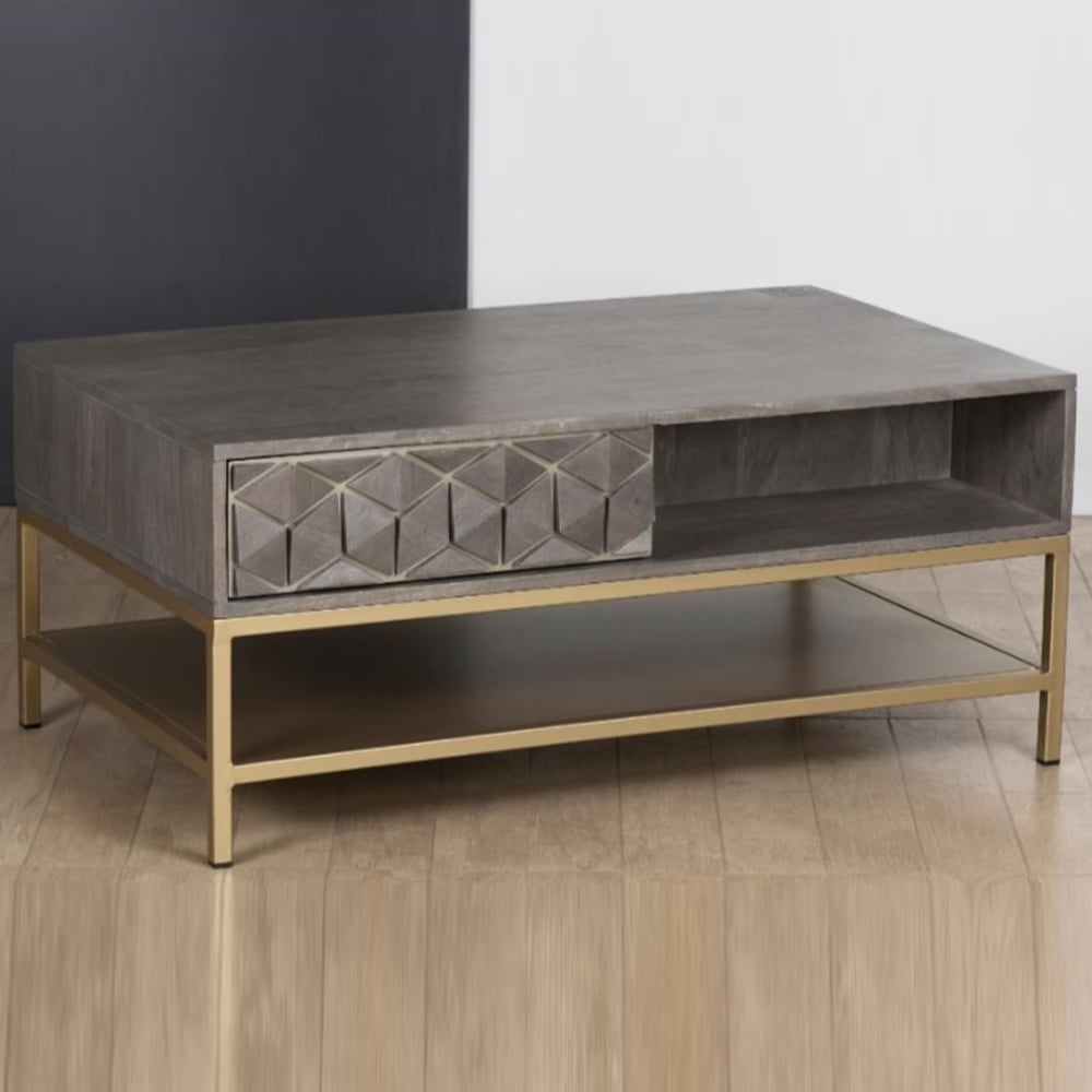 Elyton Wooden Coffee Table With 1 Drawer In Grey Wash