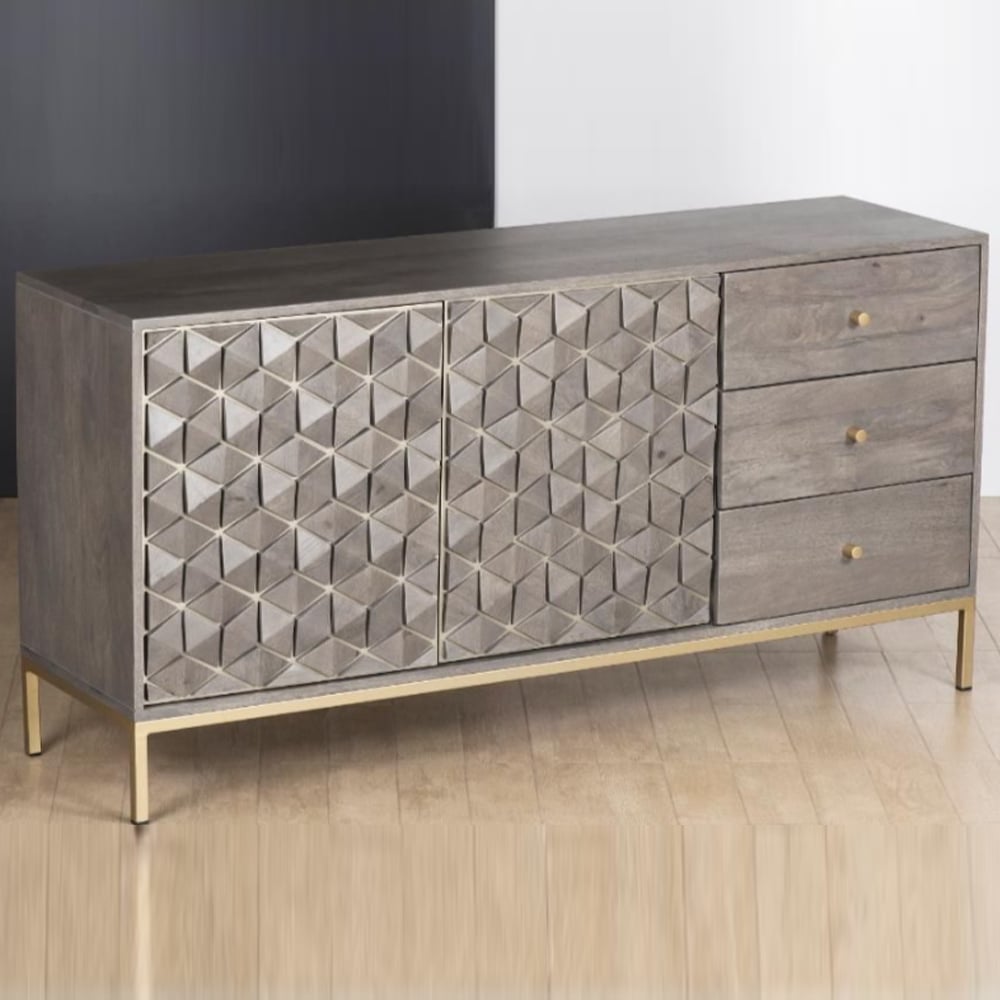 Elyton Wooden Sideboard With 2 Doors And 3 Drawers In Grey Wash