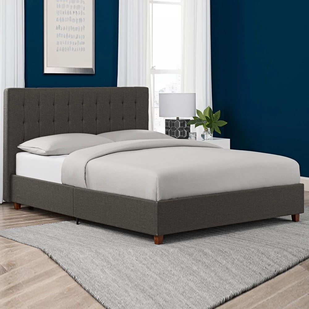 Emilia Fabric King Size Bed In Grey