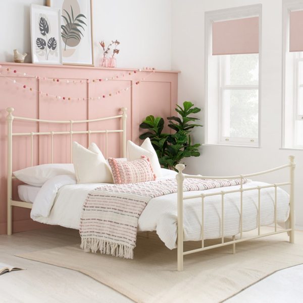 Emilia Metal Double Bed In Cream | Bed Sava