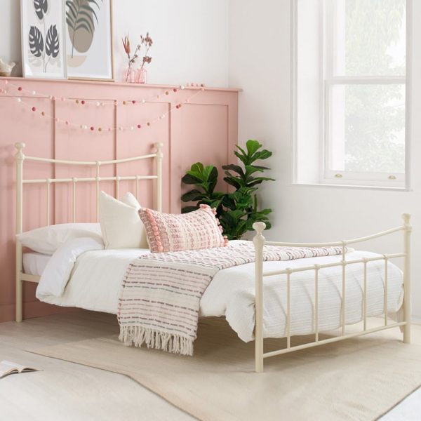 Emilia Metal Single Bed In Cream | Bed Sava