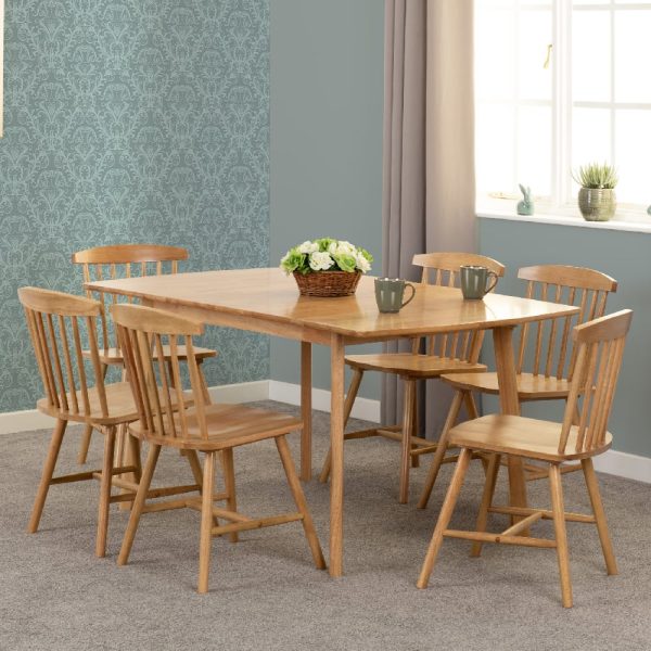Emmett Wooden Extending Dining Table With 6 Chairs In Natural Oak | Bed Sava