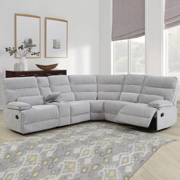 Encino Fabric Recliner Corner Sofa In Grey | Bed Sava