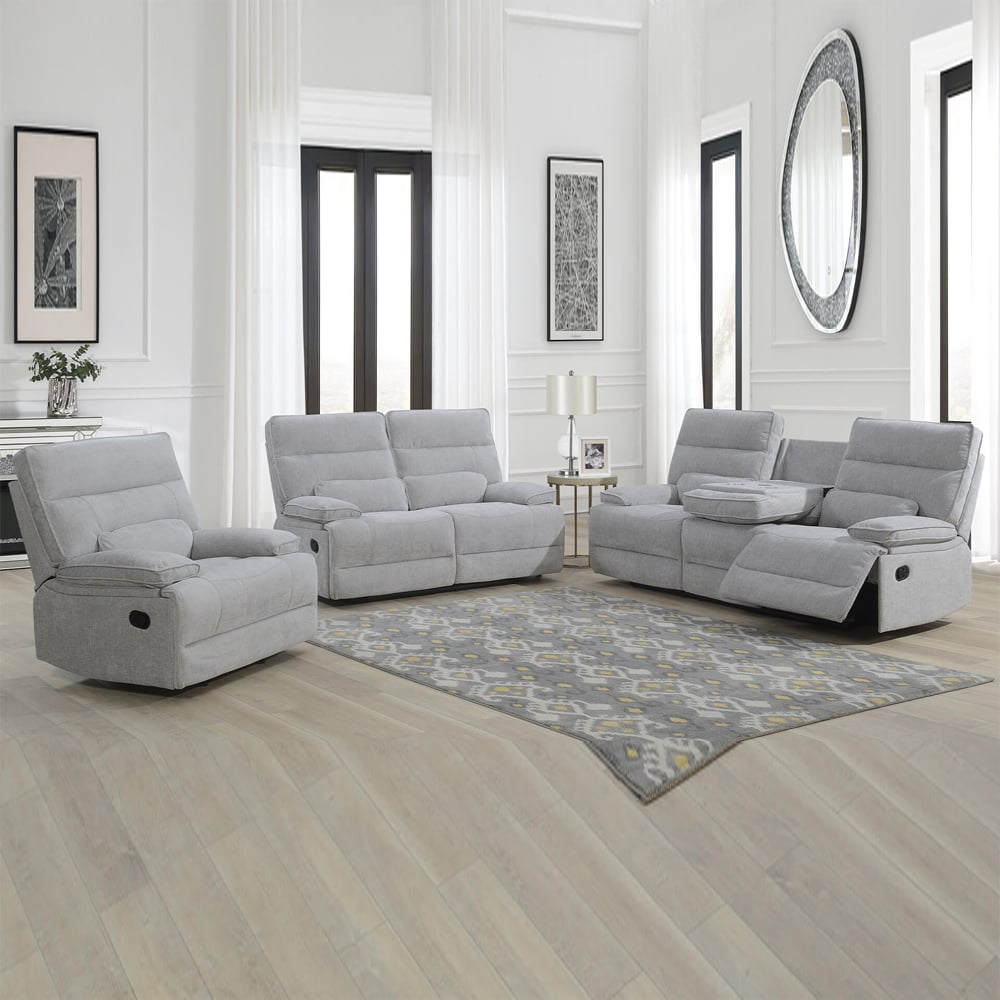 Encino Fabric Recliner Sofa Suite In Grey