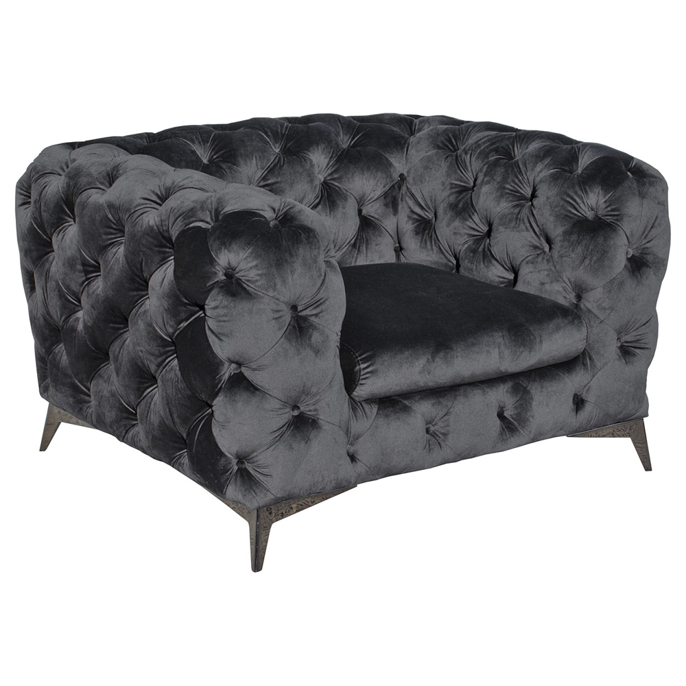 Endicott Velvet Deep Button 1 Seater Sofa In Black